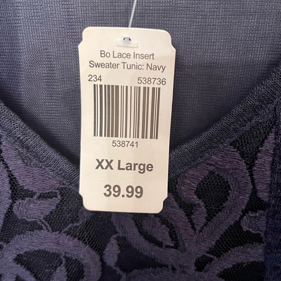 NWT Bo Lace Insert Sweater Tunic: Beautiful Navy Blue Krazy Kat XXL - Picture 3 of 4